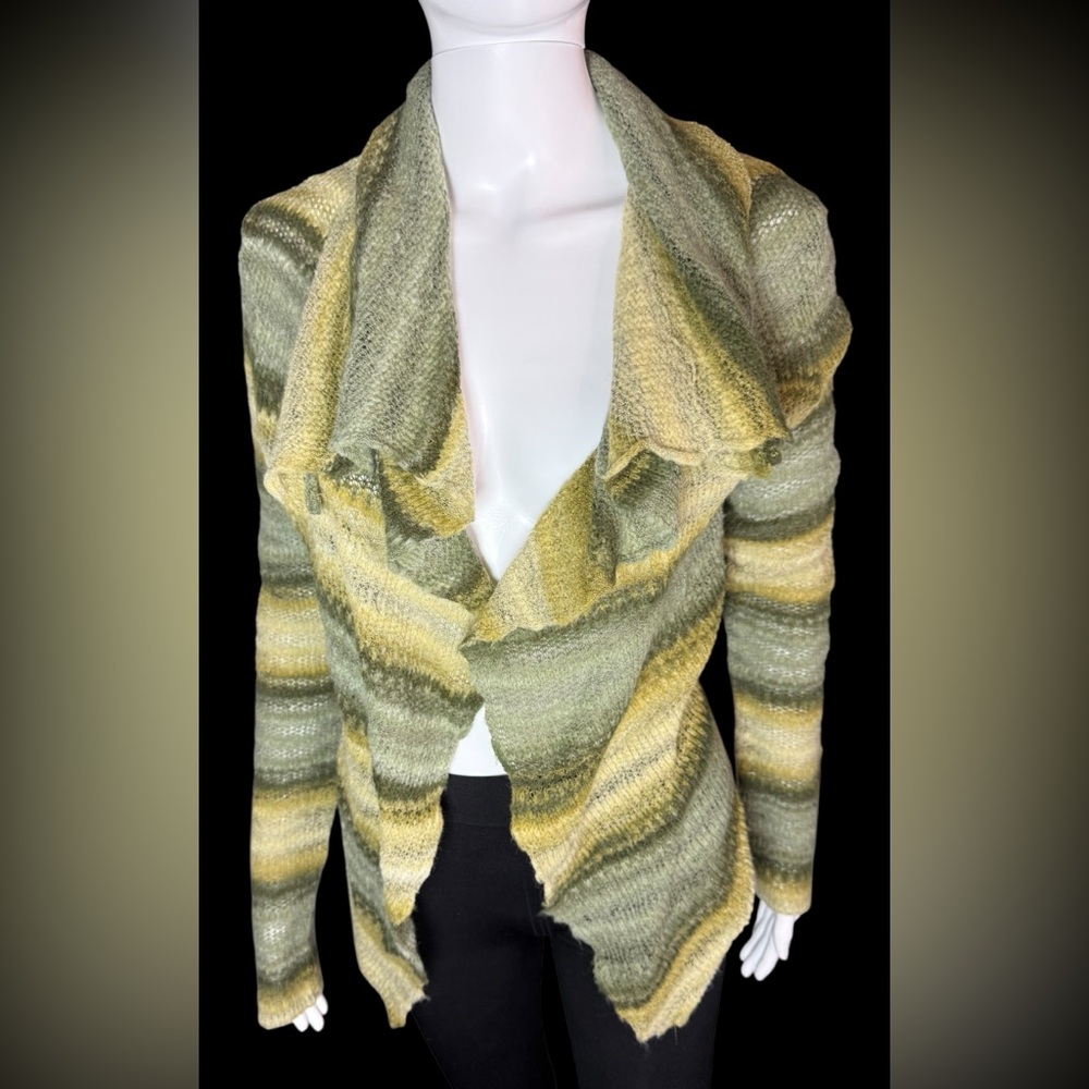 French Green & Yellow Striped Cardigan Sweater La Manufacture Tricotage -Size S